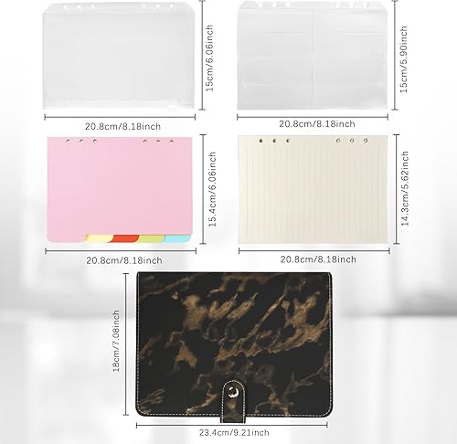 Miniatura 2 de FYY Carpeta de cuero A5 con 6 anillas, cuaderno recargable A5 con bolsillos para carpeta, divisores A5, papel de repuesto A5, carpeta de viaje de