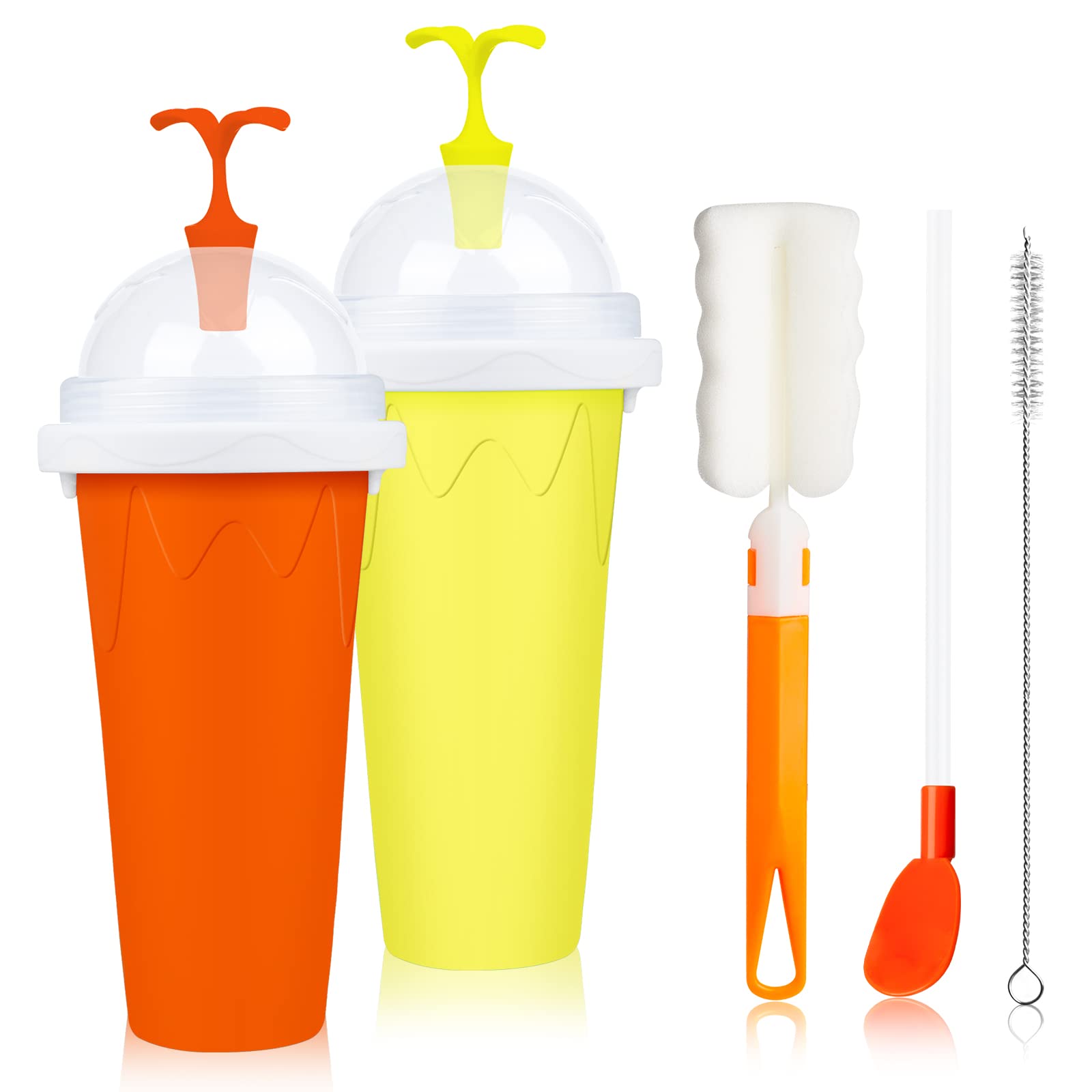 Slushie Maker Cup, Magic Frozen Squeeze Slushy Cup Maker, Instant Slushy Maker Cup Squeezable DIY Slushie Cup Smoothie Maker Pinch Into Ice Cup, Summer Gifts for Kids Adults (Yellow+Orange)