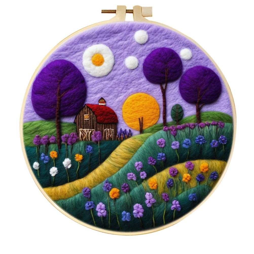 Meecaa DIY Needle Felting Kit for Beginners,Garden Farm House Landscape Including Wool Felt Supplies, Embroidery Hoops,Beautiful Wool Painting and Needle Felting Tools (Garden)