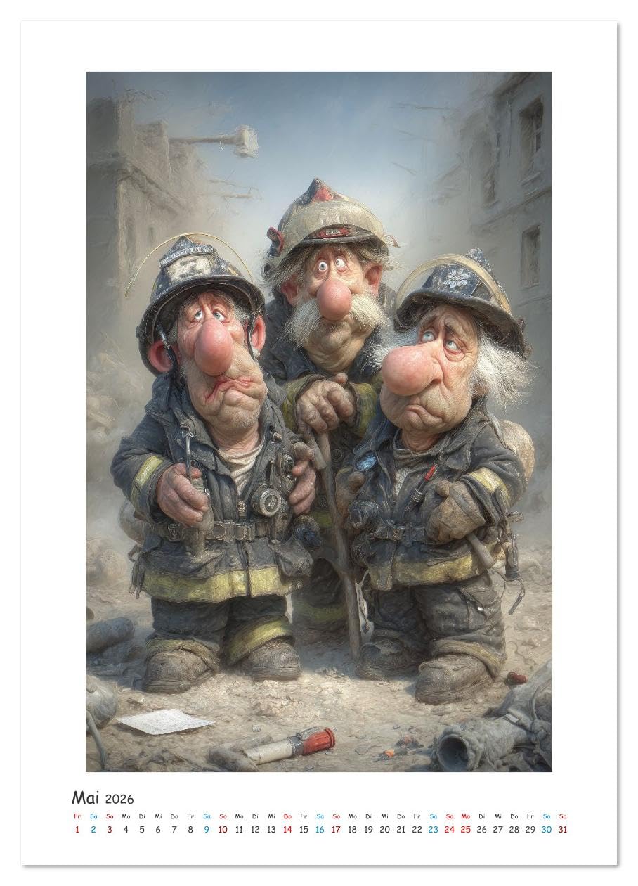 Löschen, Lachen, Löschfahrzeug (hochwertiger Premium Wandkalender 2026 DIN A2 hoch), Kunstdruck in Hochglanz: Mit schrägem Humor, frechen Sprüchen und ... sehr menschlichen Pannen. (CALVENDO Menschen)