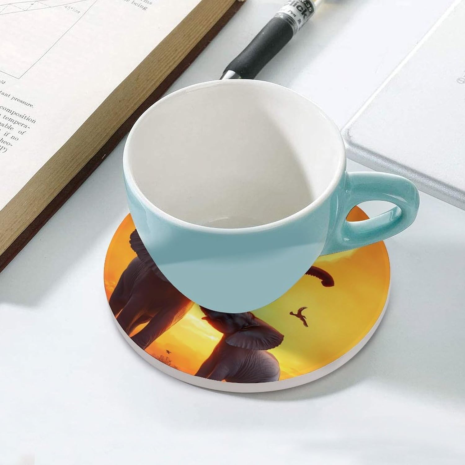 Elephants Mama Love Funny Round Ceramic Coasters for Drink Absorbent Cup Holders Tabletop Protection