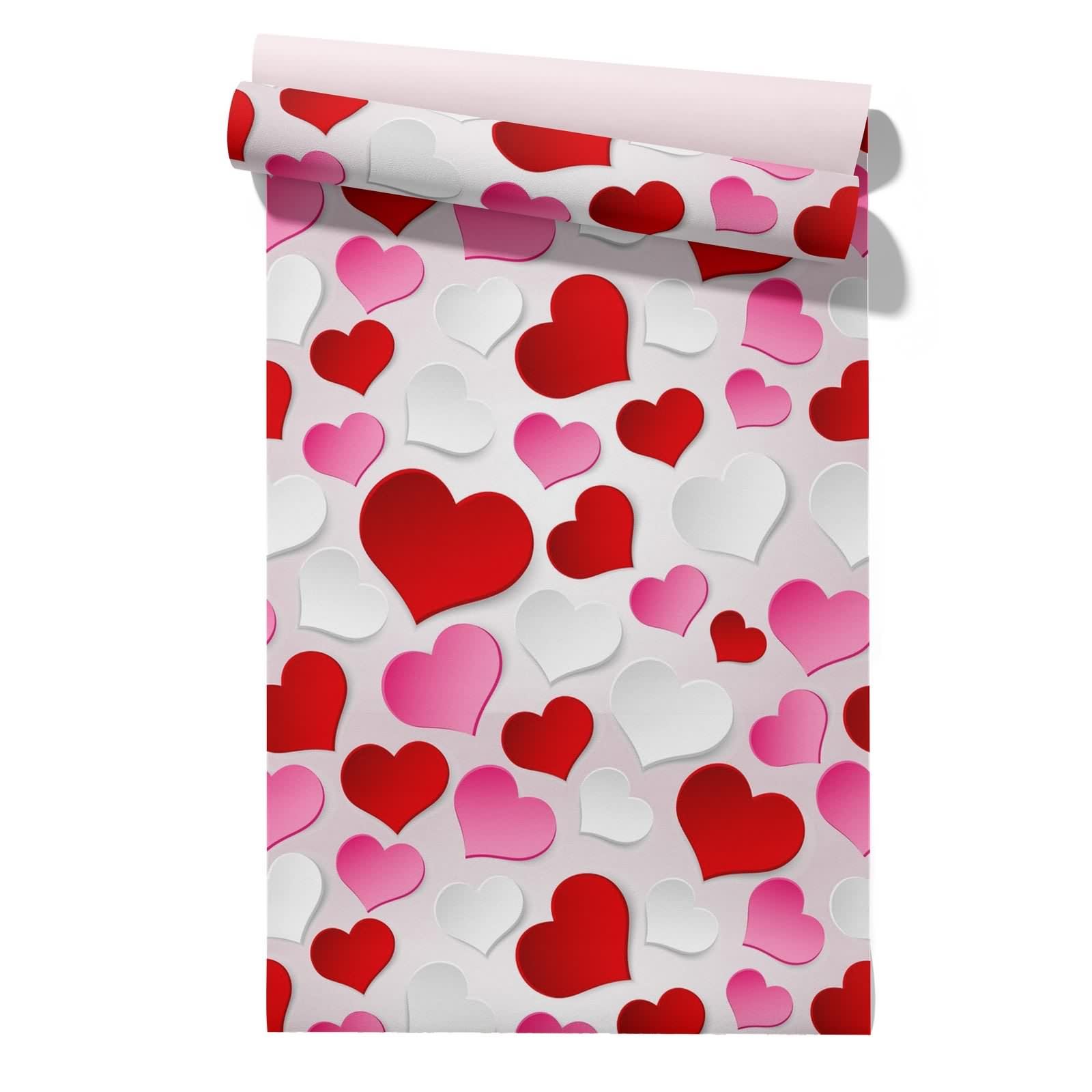 CEVAN Living Room Wallpaper Non Match Waterproof Kitchen Drawer Liner Love Warm and Romantic Flower Covering Red DIY Interior Decoration Wallpaper 45x500cm