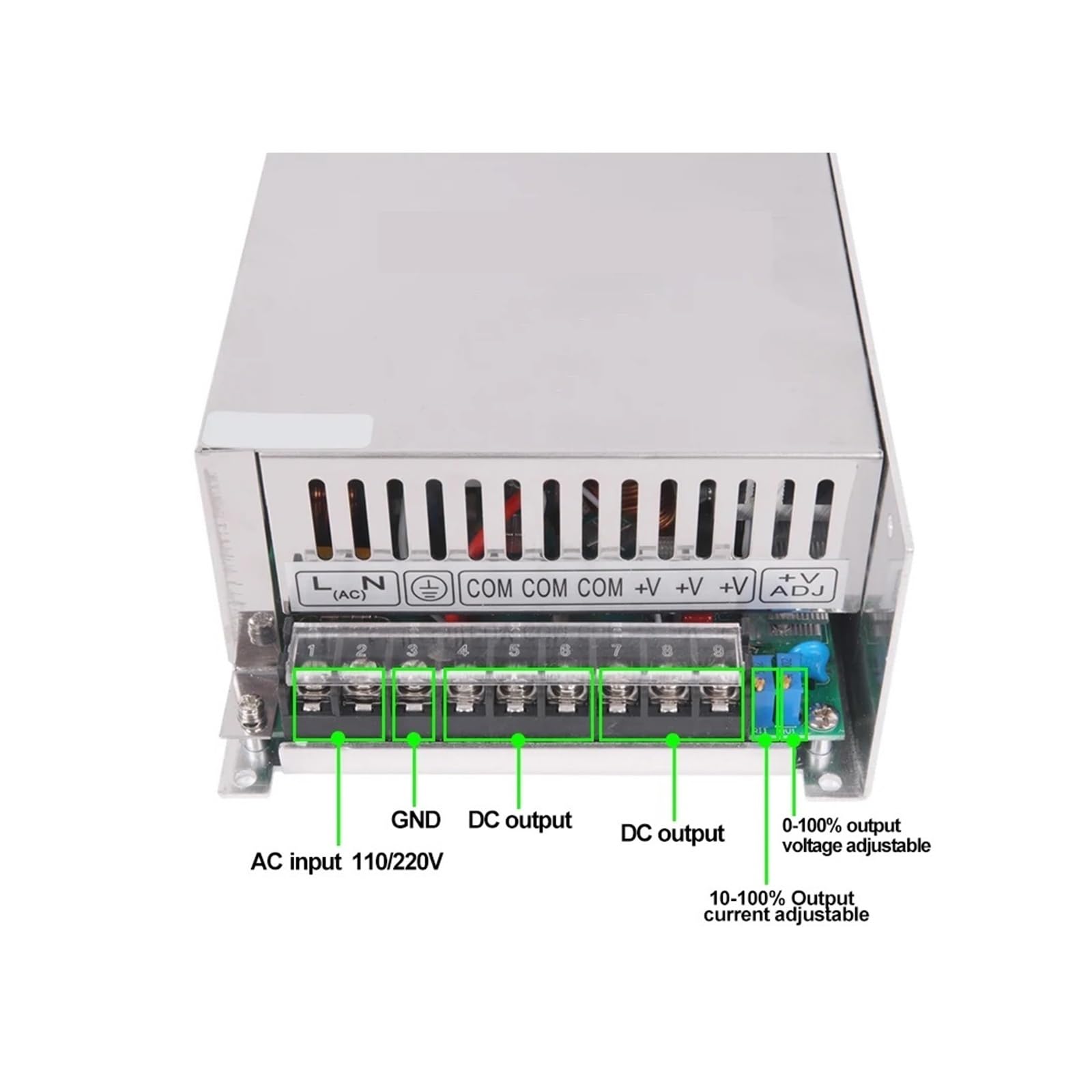 Regulowany 1000 W Uniwersalny Regulowany Zasilacz Impulsowy 0-12 V 15 V 24 V 36 V 48 V 60 V 72 V 85 V 90 V 110 V 150 V AC do DC LED Przemysłowy Transformator Adapter do kampera, samochodu, komputera,