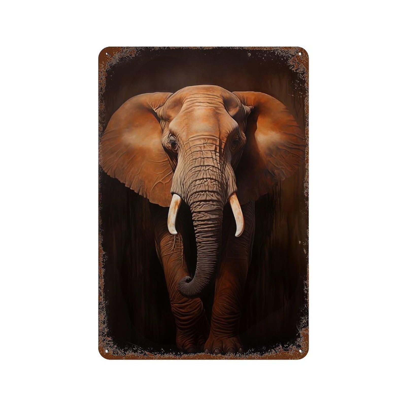 Vintage Rust Metal Sign African Elephant 11.8"x7.9", Old School Wall Decor for Office, Studio And Wall Decor