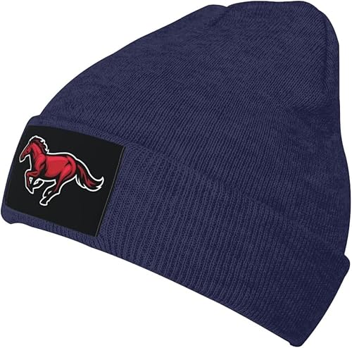 Running Mustang Horse Beanie Hats for Men Women Cuffed Plain Skull Knit Caps Nav