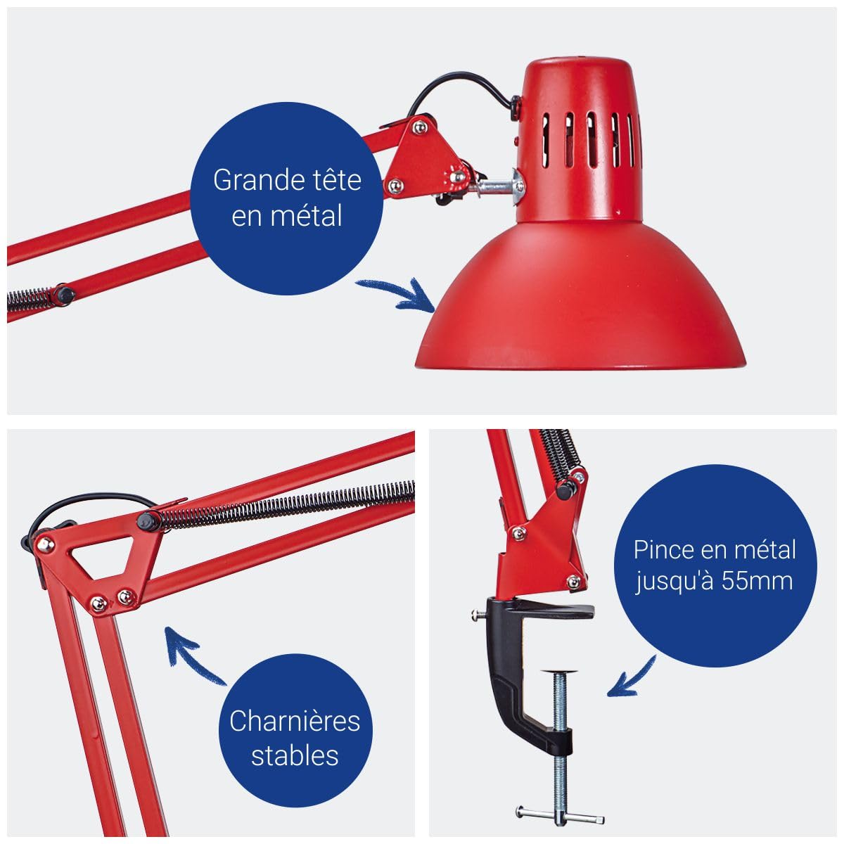 MAUL lampe de bureau MAULstudy en métal | Lampe LED professionnelle | Lampe à pince flexible pour le bureau, le salon et l'atelier | Haute qualité d'éclairage à LED | Sans ampoule | Rouge