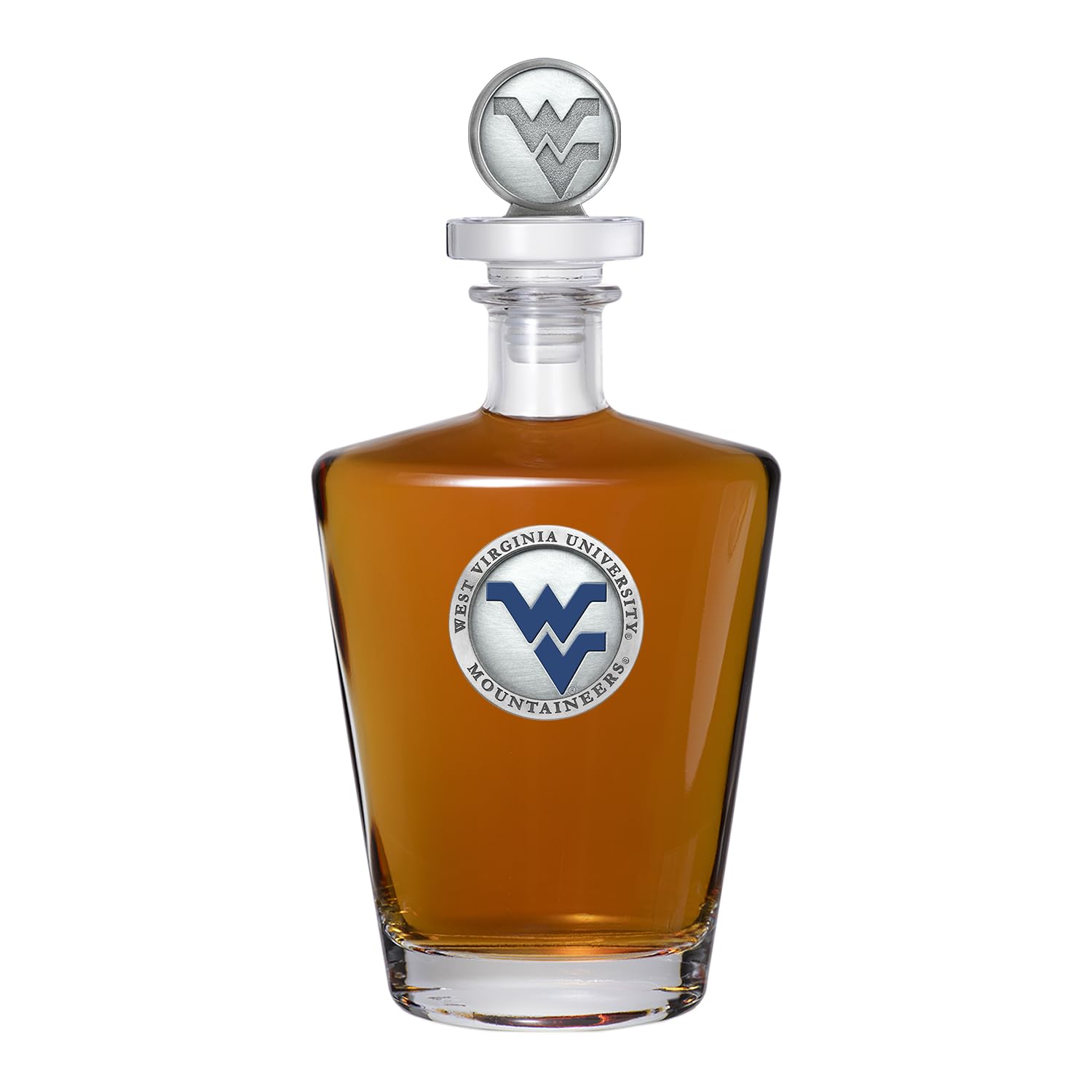 Heritage Metalworks West Virginia University Royal Decanter with 3D Stopper | 30 OZ Liquor Pourer | Expertly Crafted Pewter Glass