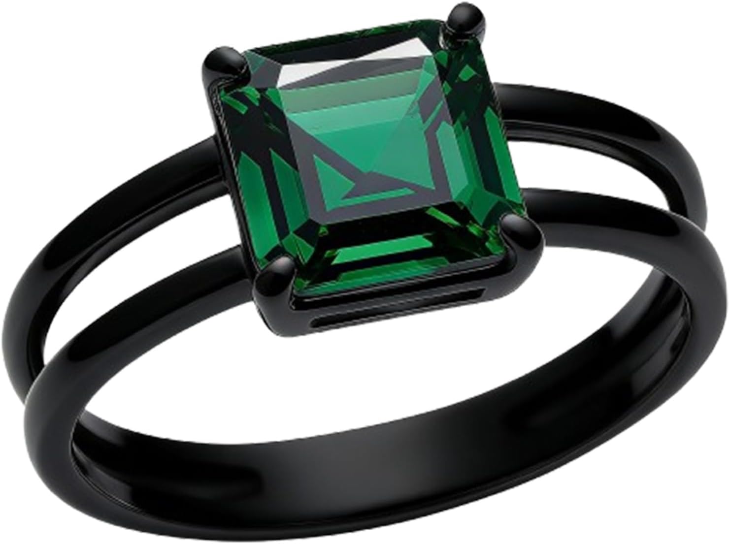 WSX 2 Carat Square Cut Emerald Ring For Women 10K/14K/18K Solid Gold Classic Band with Openwork Shank Anniversary, Engagement, Promise, Wedding Gift for Her Wife
