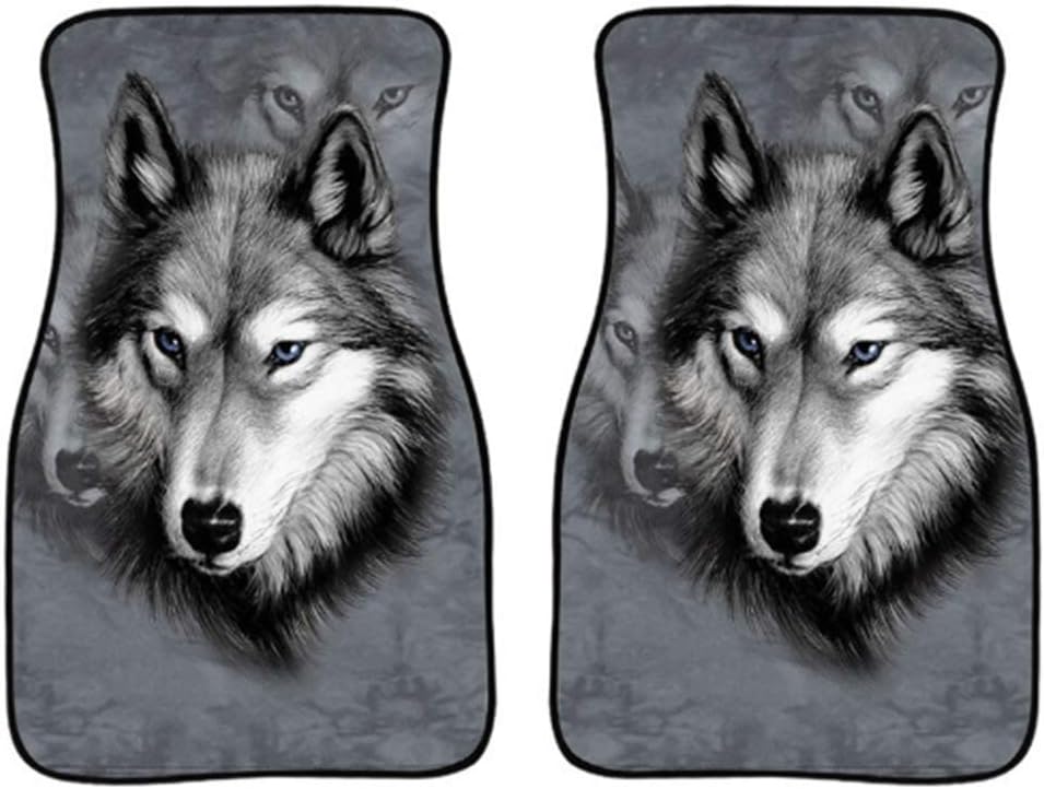2Pcs Car Interior Accessories Classic Floor Mat Front for Auto Cartoon Wolf Print Non Slip Flannle Car Foot Mats (2)