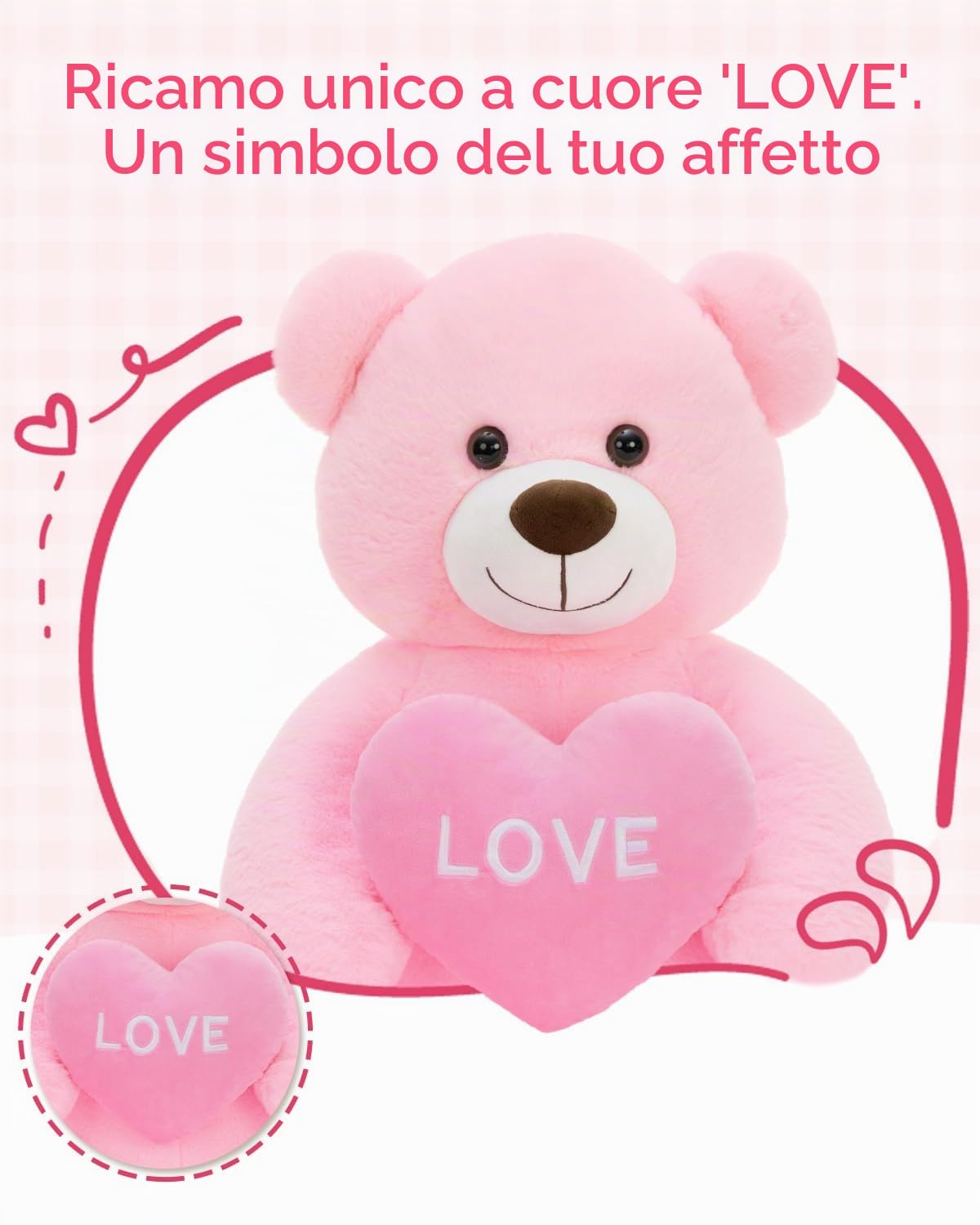 MorisMos 130cm Orso Peluche Gigante con Love, XXL Rosa Orsacchiotto di Peluche Grande Morbido Orsetto Pupazzo Regalo per Bambino Fidanzata Compleanno San Valentino