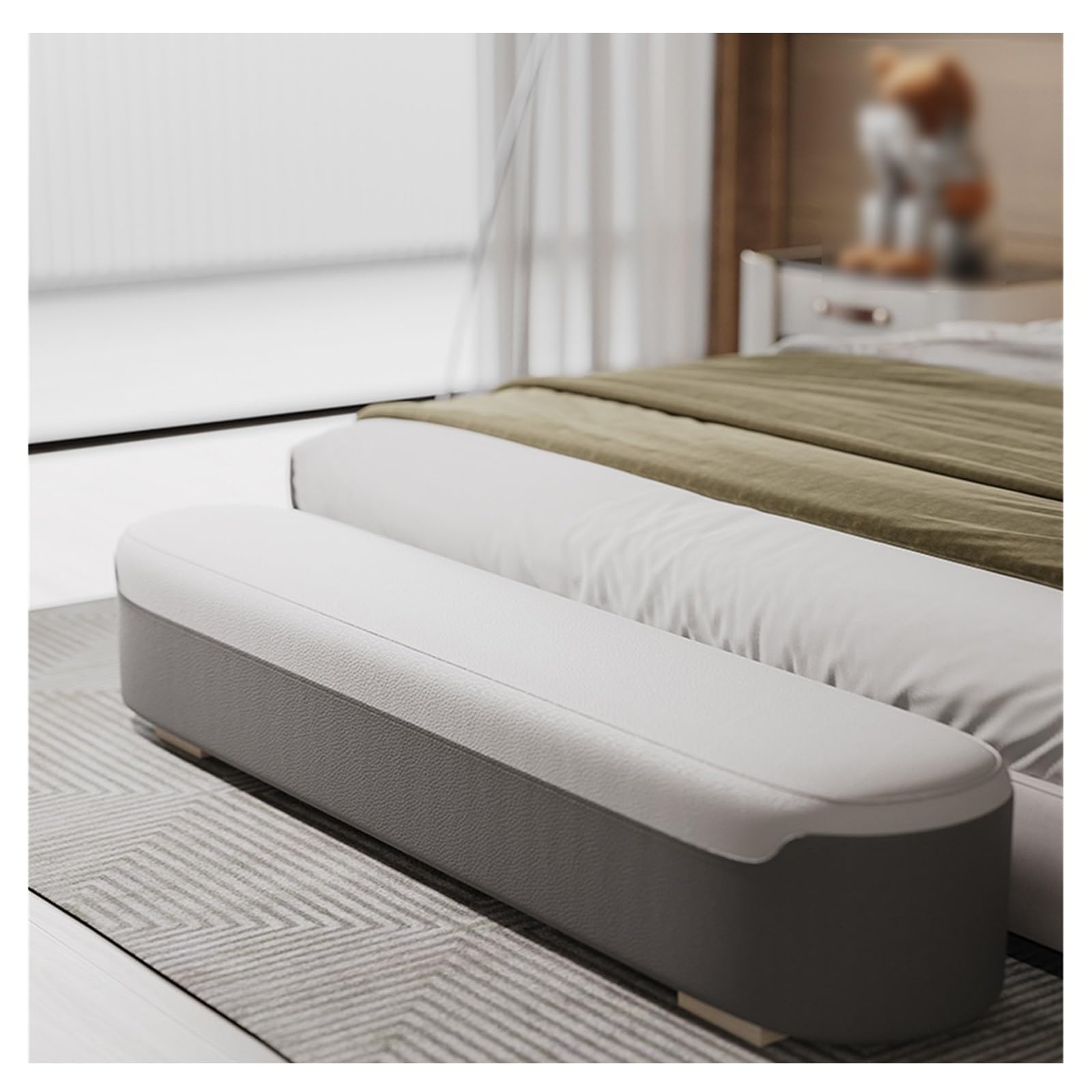 RENEESME Foot Stool for Bed End of Bed Bench, Modern Upholstered Entry Bench Leather Bedside Bench Storage Bench Bedroom Footstool Bed Step Stools for High Beds(C,120 * 40 * 45cm)