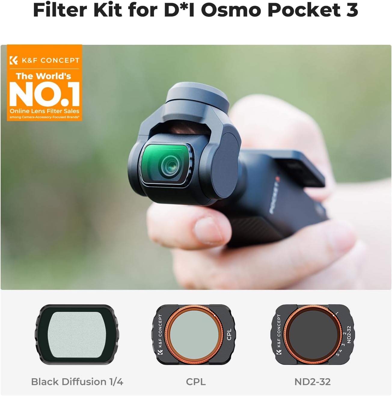 K&F CONCEPT Magnetic Effect & ND & CPL Filter Set Compatible with DJI Osmo Pocket 3, 3 Pack CPL Black Diffusion 1/4 ND2-32 Filters Accessories, HD Optical Glass/Multi-Coated