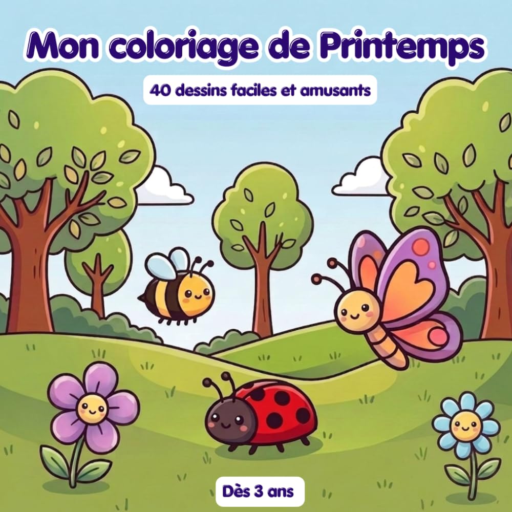 Mon coloriage de Printemps - livre de coloriage pour enfants dès 3 ans: 40 dessins faciles et amusants