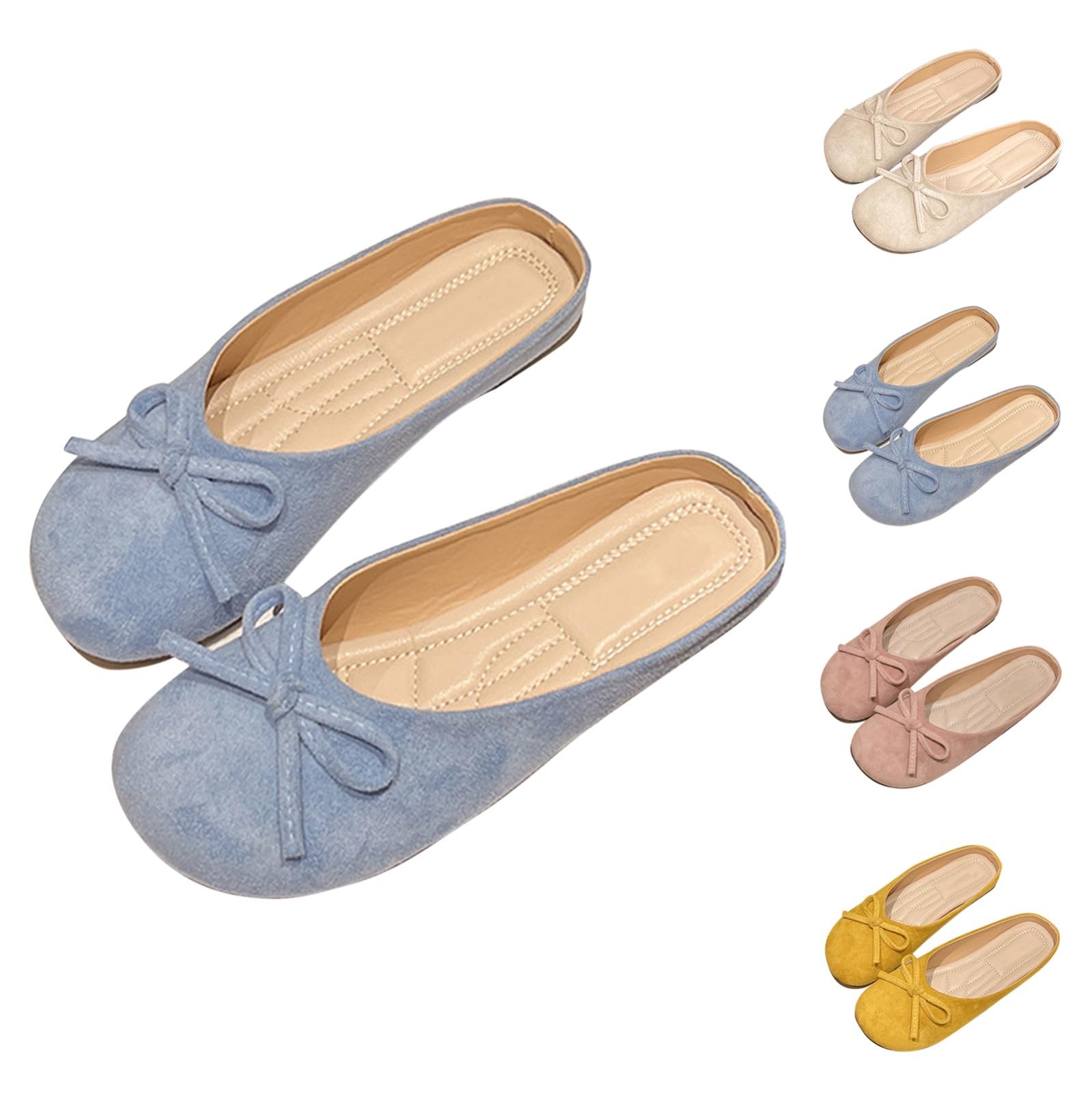 Zapatos de ballet clásicos con lazo para mujer, informales, planos, para uso diario elegante y cómodos trajes de oficina en interiores, Blue, 39.5 EU