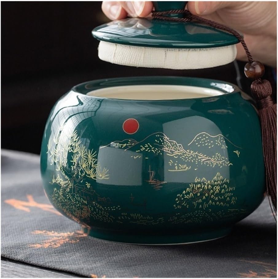 Tea Container Ceramic Tea Canister With Airtight Lid Kichen Storage Container For, Coffee, Nuts, Spice, Sugar(Blue)
