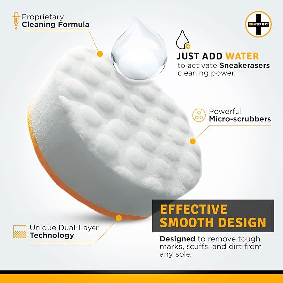SneakERASERS Instant Midsole and Sneaker Cleaner, Premium, Disposable, Dual-Sided Sponge for Cleaning, SneakERASERS Instant Sneaker Cleaner Pre-Moistened