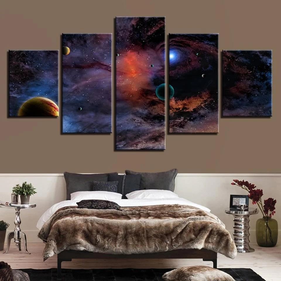 Ciel Étoilé Impression sur Toile XXL 5 Panneaux pour une Ambiance Salon Cosmique