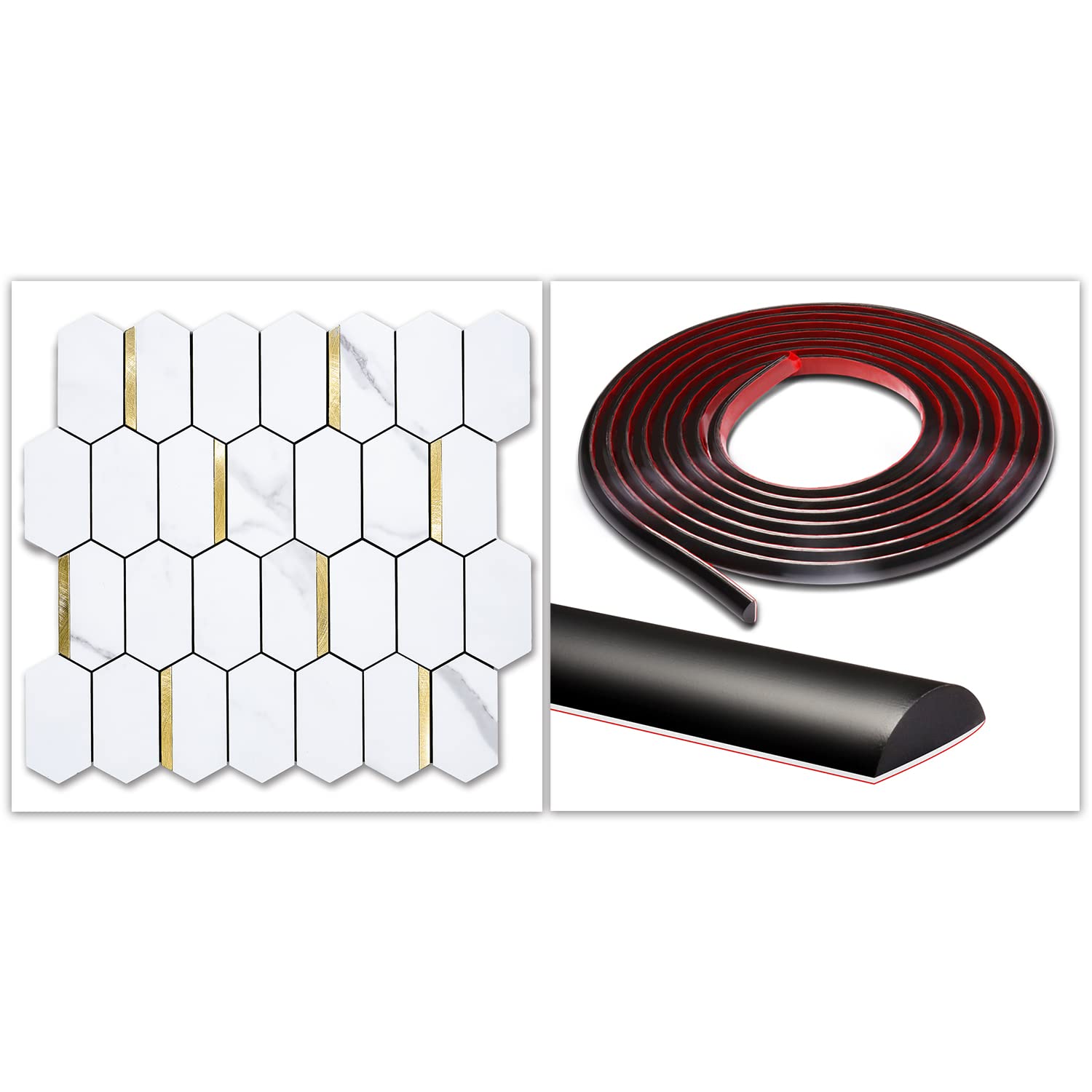 Buy PVC Peel and Stick Backsplash+Black Peel and Stick Tile Edge Trim