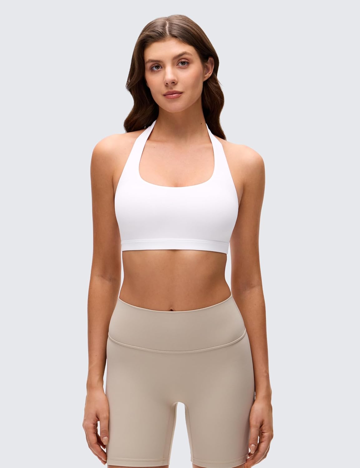 CRZ YOGA Butterluxe Halter Sports Bras for Women - Scoop Neck Padded Open Back Yoga Crop Gym Tops Low Impact - Image 2