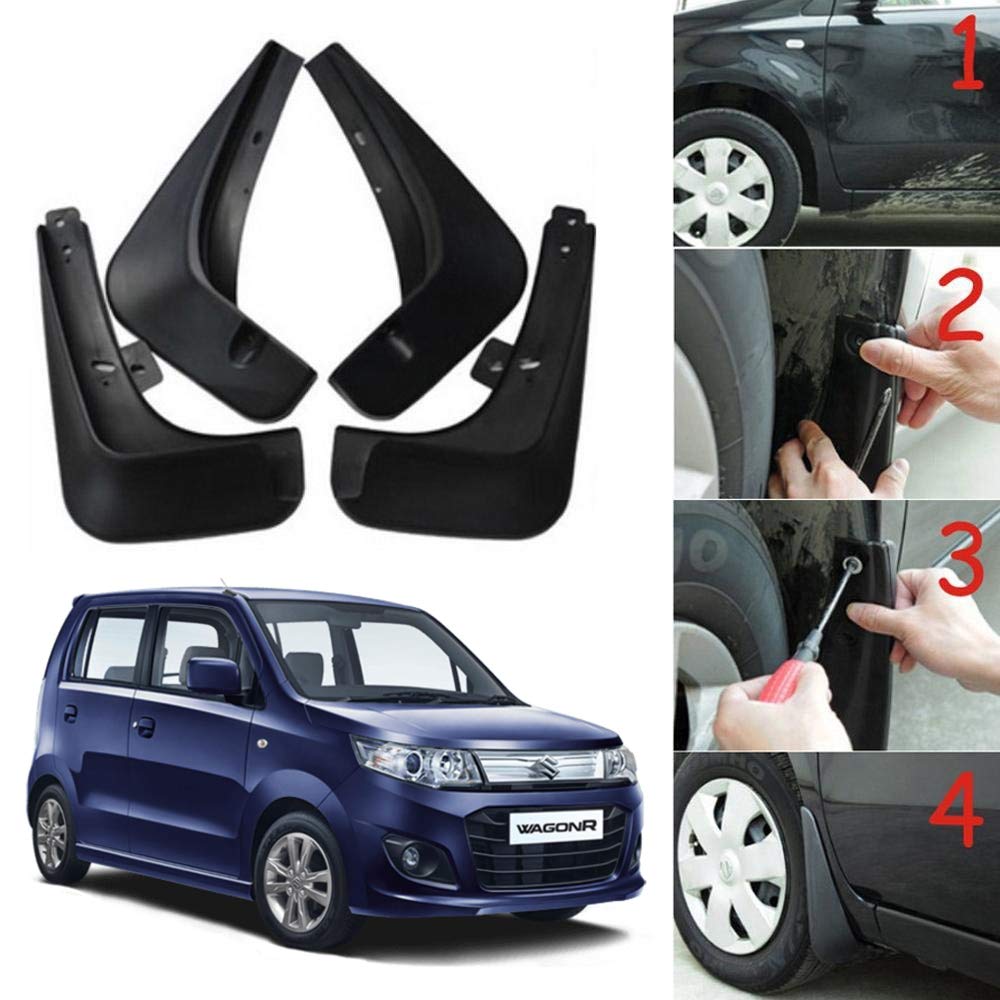 Oshotto (O.E.M Fitting Cup Type) Mud Flap/Splash Guard Compatible with Maruti Suzuki WagonR 2000,2001,2002,2003,2004,2005,2006(T-I) (Set of 4)