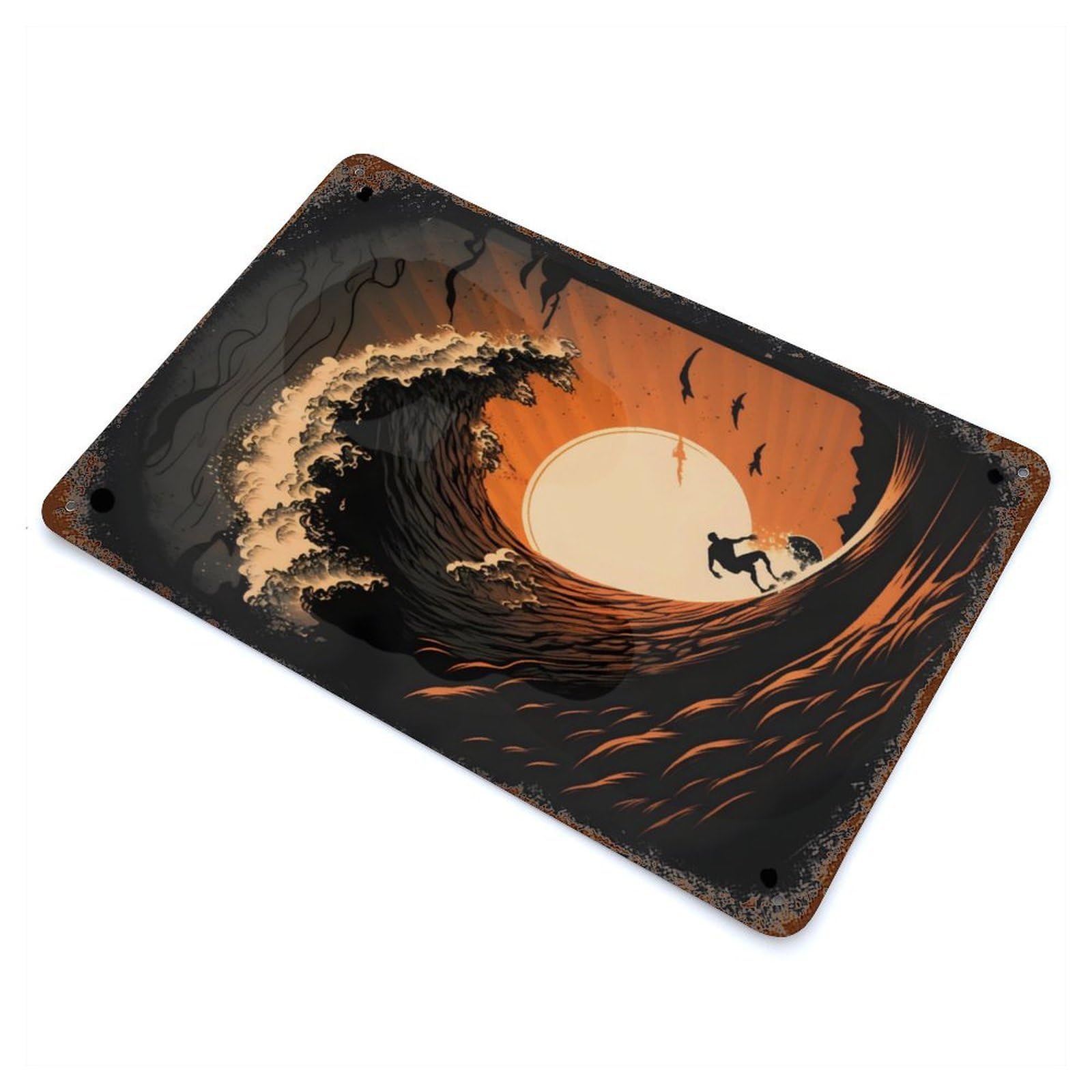 Surfer Sunset Drawing Vintage Rust Metal Sign 11.8"x7.9", for Basement, Hobby Room And Garage Decor, Farmhouse Wall Decor