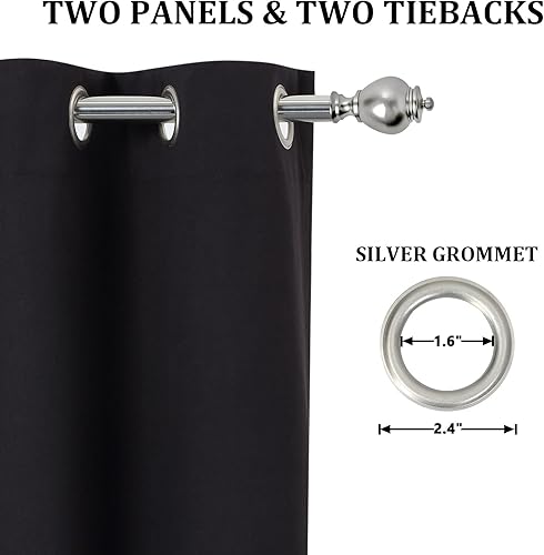 Miniatura 3 de CAROMIO Cortinas 100% opacas de 54 pulgadas de largo, juego de 2 paneles de lino con textura, aislamiento térmico, cortinas opacas para dormitorio,