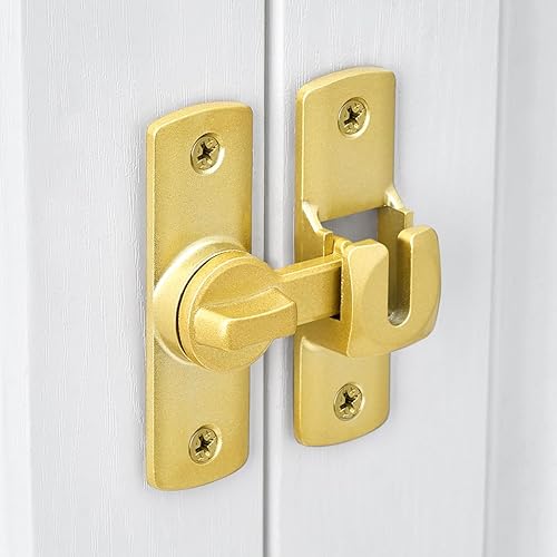 Miniatura 4 de Paquete de 2 cierres dorados para puerta de granero, cerradura de puerta de 90180 grados, cierre de cerradura de puerta de ángulo recto de aleación