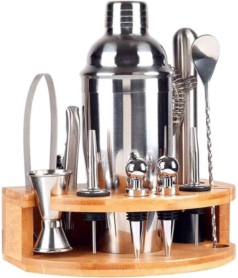 VIDI 12-Piece Bartender Kit with Stand, Stainless Steel Cocktail Shaker Set, Jigger, Strainer, Bar Mixer Spoon