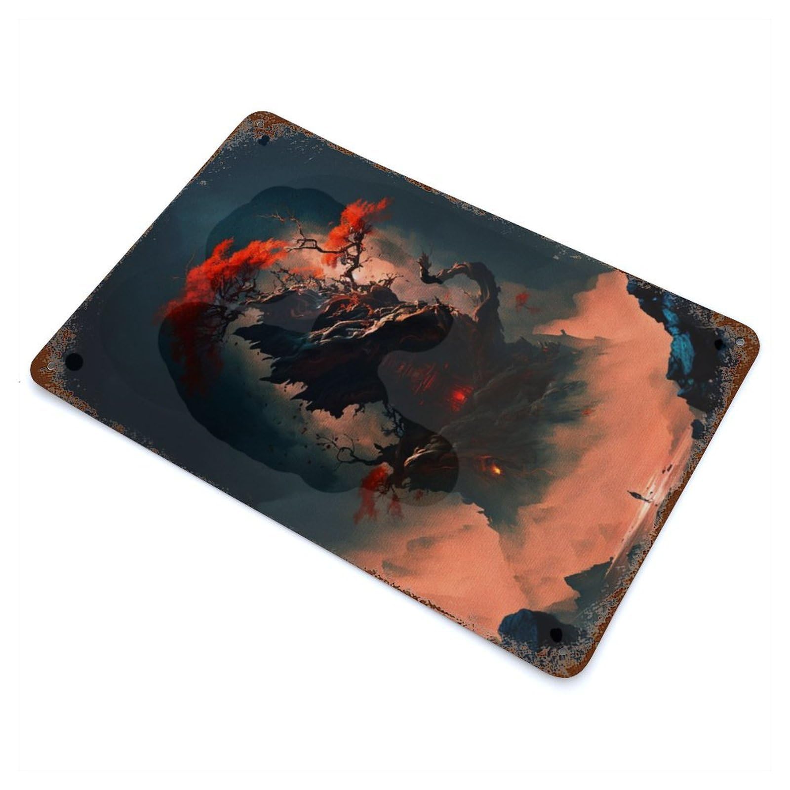 Mysterious Landscape Rust Effect Tin Sign 11.8"x7.9", Ideal for Garage, Bar And Workshop Decor