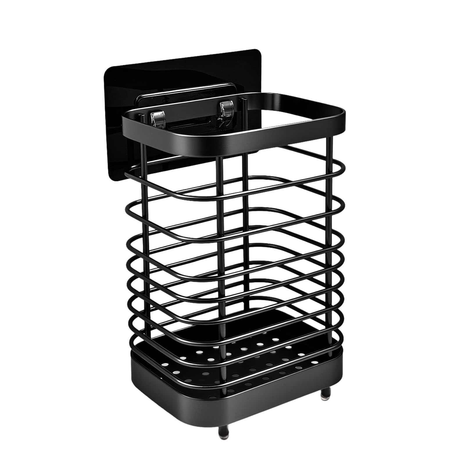 Stainless Steel Utensil Holder & Cutlery Drainer Rack – 304 Rust-Proof Kitchen Organizer Sink Tidy Storage for Forks, Spoons, Knives– Space-Saving Countertop or Wall Mount (10 x 7.5 x 15cm) (Black)