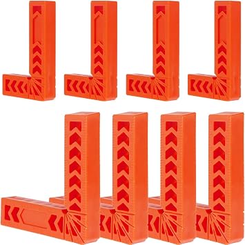 [-] 8Pcs 90 Degree Positioning Squares 4 Inch/3 Inch Right Angle Clamps Reusable Plastic L-Type Fixing Clamp Corner Clamping Woodworking Tool for Picture Frame Cabinet Drawer [-]