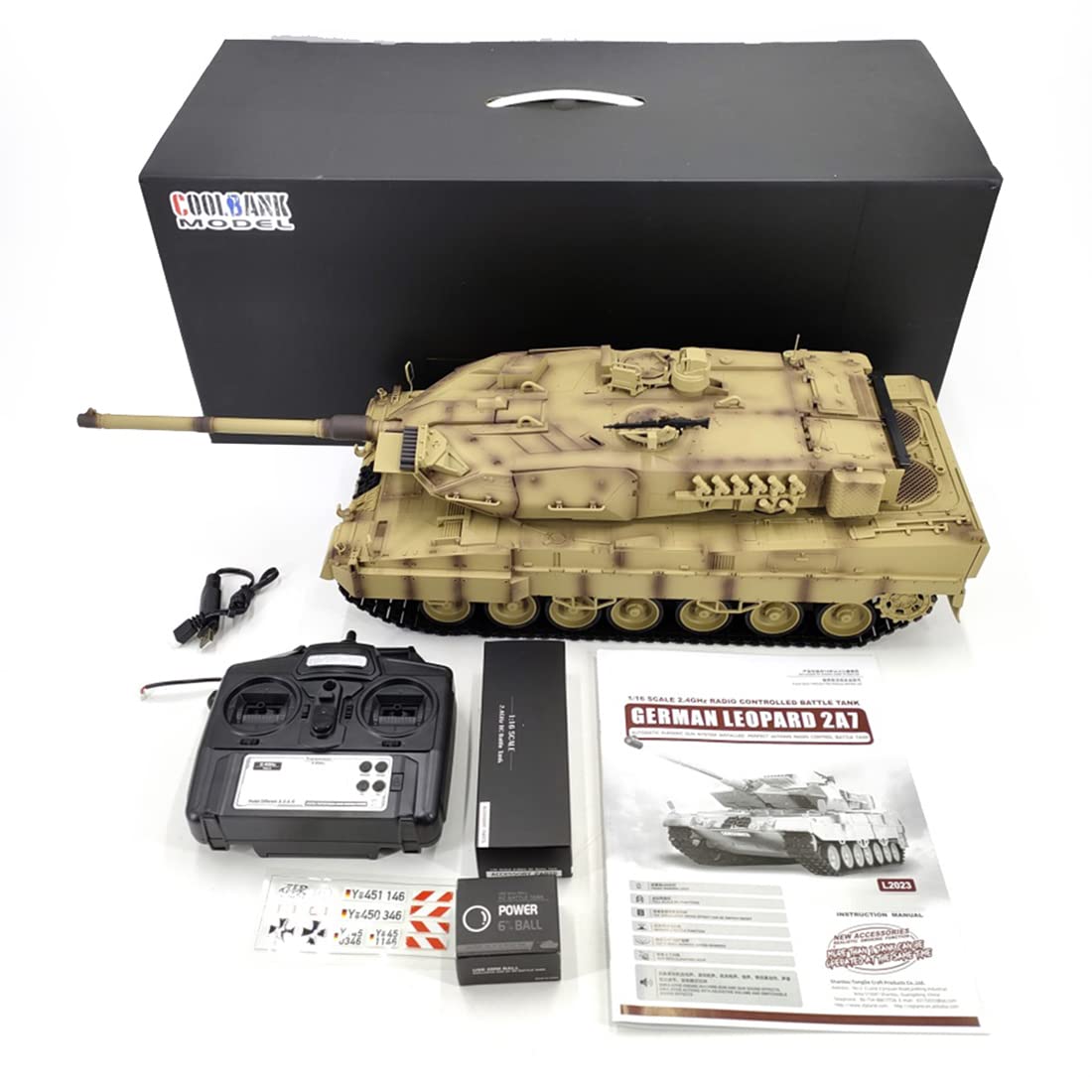 LAKIN RC Char Télécommandé Leopard 2A7 Allemand - Main Battle Tank avec Prise de Vue, Effet Sonore, Lumière LED et Fumée - Modèle Militaire Cadeau