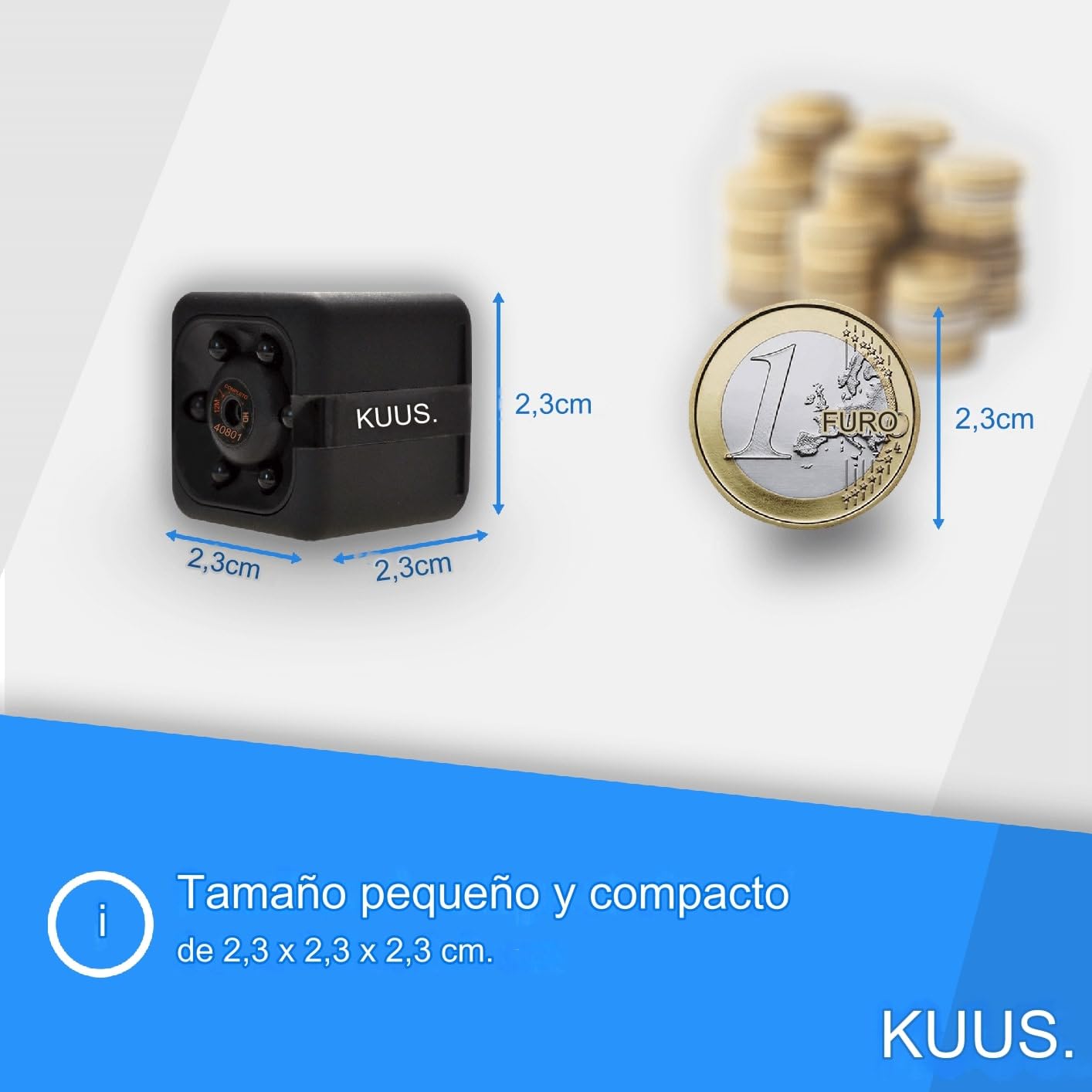 KUUS C1 Mini Cámara Espía Más Pequeña Europa 2,3cm Cámara Oculta Sin WiFi Full HD 1080P, Micro Cámara Espia Camuflada, Vigilancia Sin Cables, SD 32 GB, Night Vision Class 10 U3 ISO 10000+ Vendidos