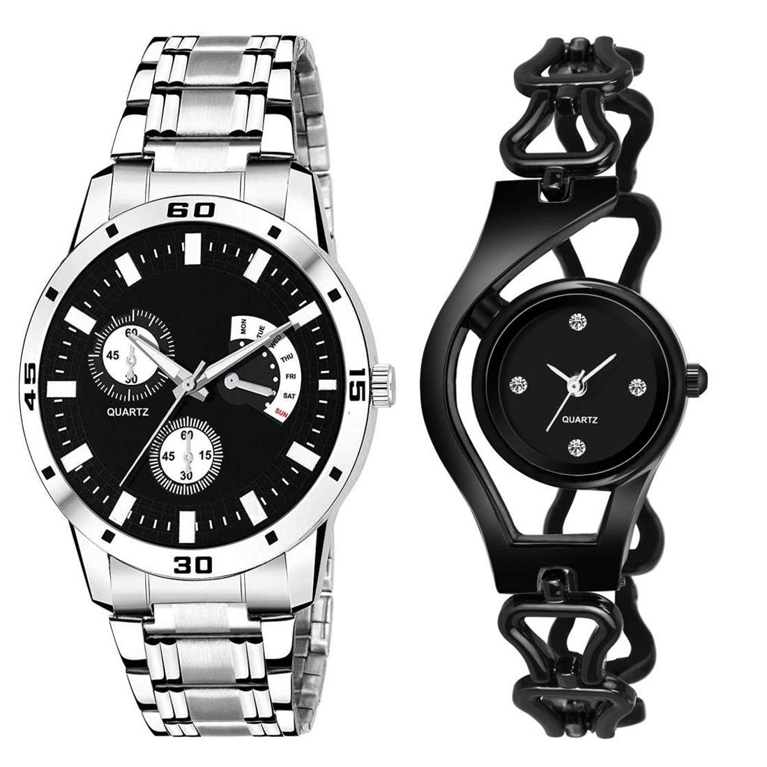 Goldenize fashion Black Stainless Steel and Diamond Dial Chain Bracelet Couple Combo Watches (B08D6PMB5H) Amazon Price History, Amazon Price Tracker