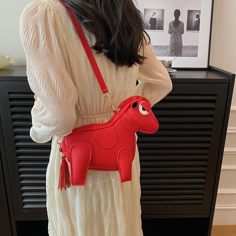 LIZHAOCAI Women Funny Horse Shape Crossbody Bag Cute Animal Shoulder Bag PU Leather Clutch Purse2