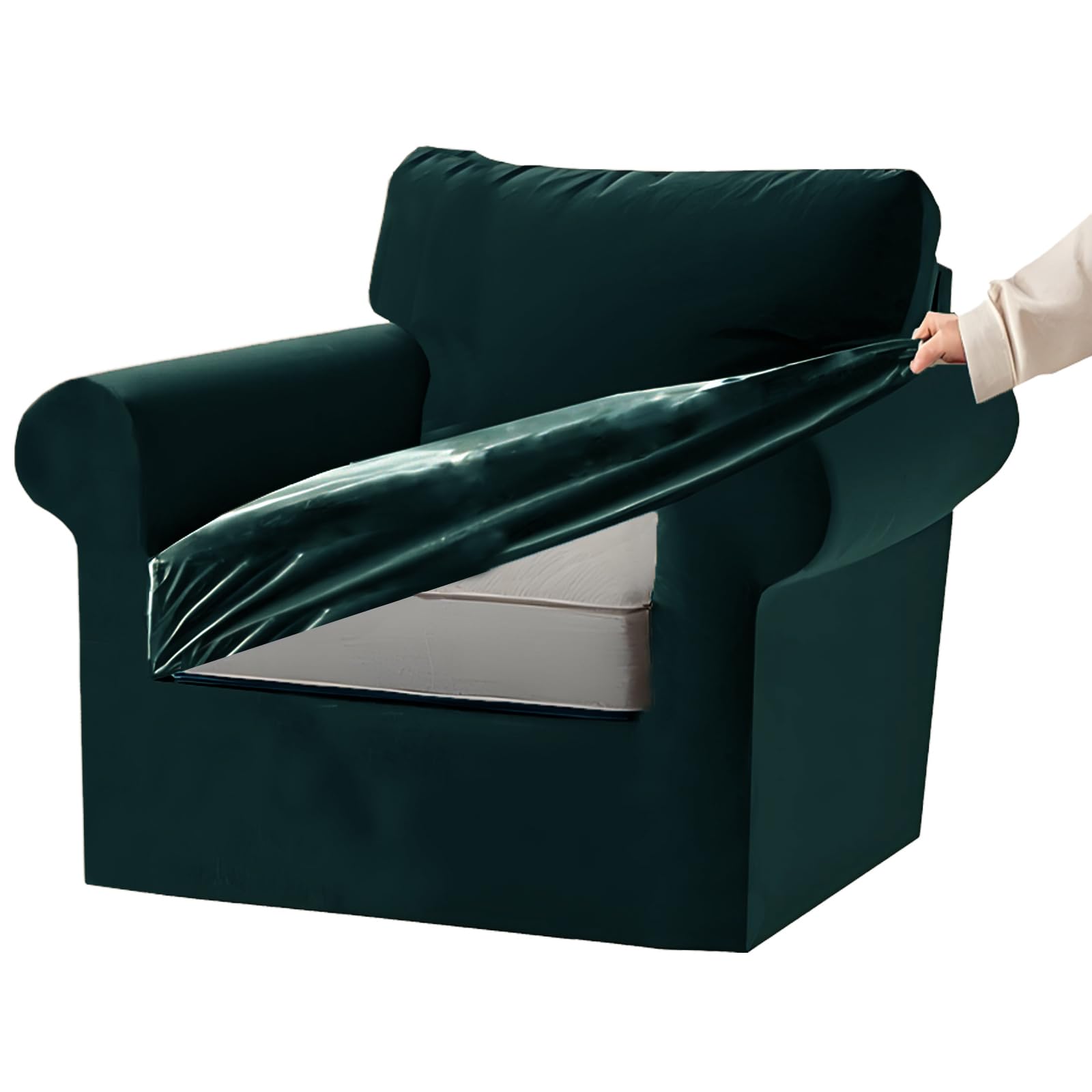 KYJSW Stretch Ektorp Sofa Cover with Separate Seat Cushions and Backrests Covers Velvet Sofa Slipcovers with Elastic Band 1 2 3 4 Seater Set (Army green,1 Seat Set 3 PCS)