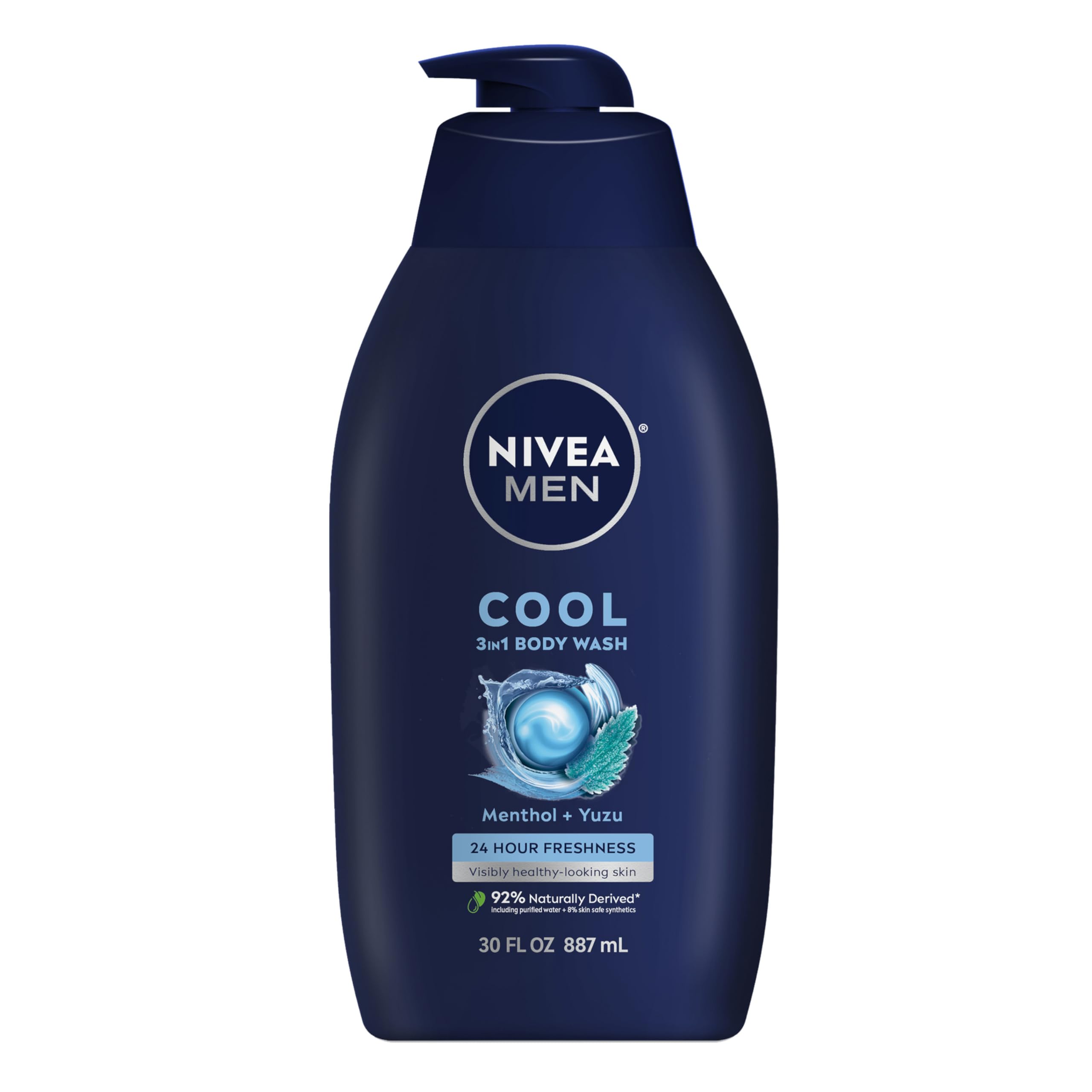 NIVEA MEN Cool 3-in-1 Body Wash, Menthol and Yuzu, 30 FL OZ