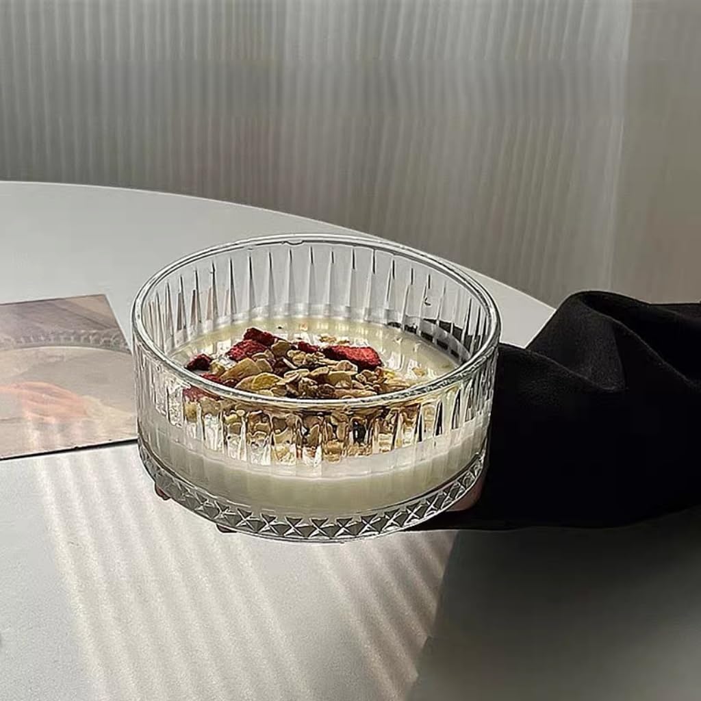2er Set Glasschalen 13x13x6cm| Gastro Schälchen 550 ml in Retro Kristall-Optik | stylische Servierschüsseln für Desserts, Snacks Obst, Saucen & Deko, Snackschalen aus Kristallglas (550 ml-2er)
