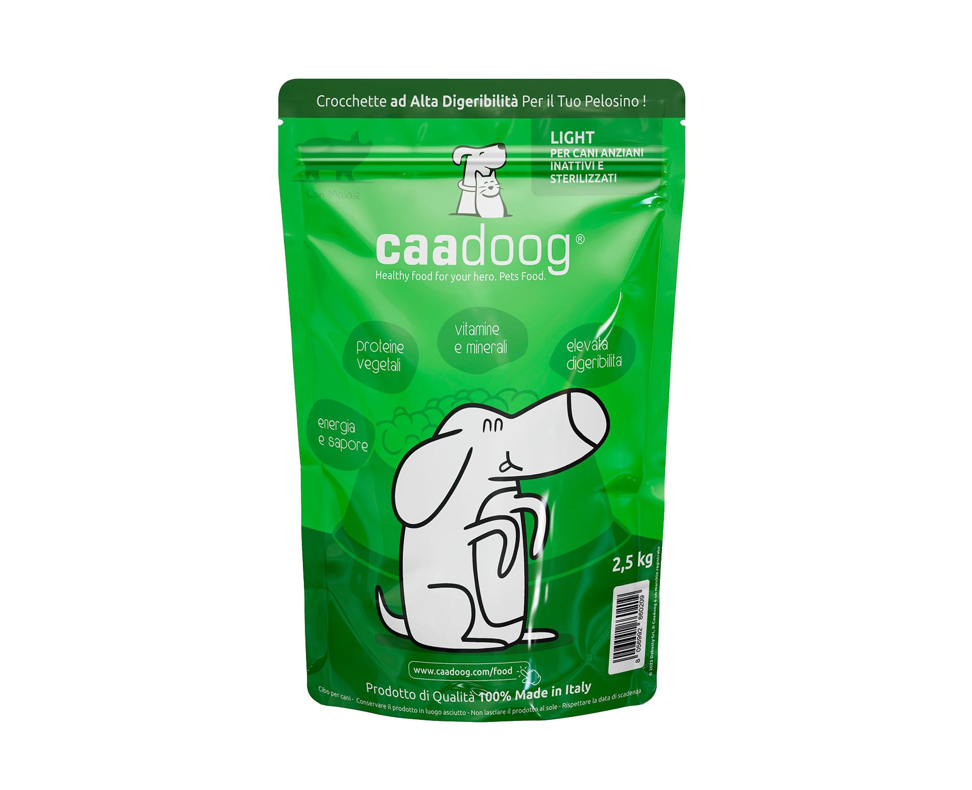 CAADOOG Crocchette Cani Light 2,5 kg - Sovrappeso, Anziani, Sterilizzati - Cibo Secco per Tutte le Razze - Con Carne di Maiale - Prodotto in Italia
