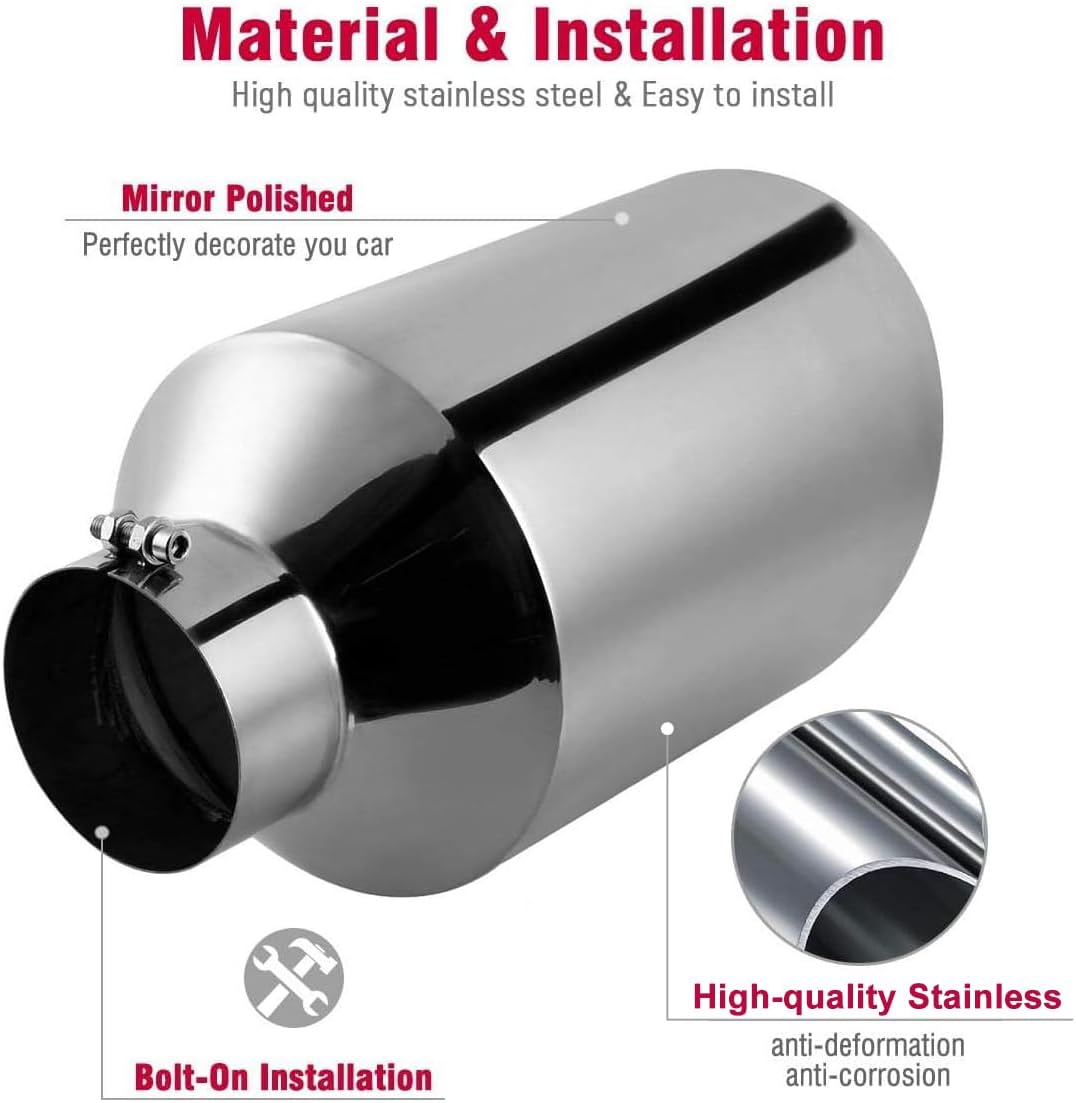 Upower 4" to 10" Exhaust Tip Mirror Polished 4 Inch Inlet 10 Inch Outlet Exhaust Tailpipe 18" Length Bolt-On 45 Degree Angle Cut Tail Pipe