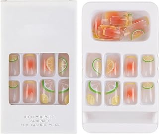 Ballerina Coffin Nails Long Green Orange Press On Nails Lemon French False Nail Tips With Jelly Glue Nail Stickers Full Nail Wraps Nails Tips Clear Coffin