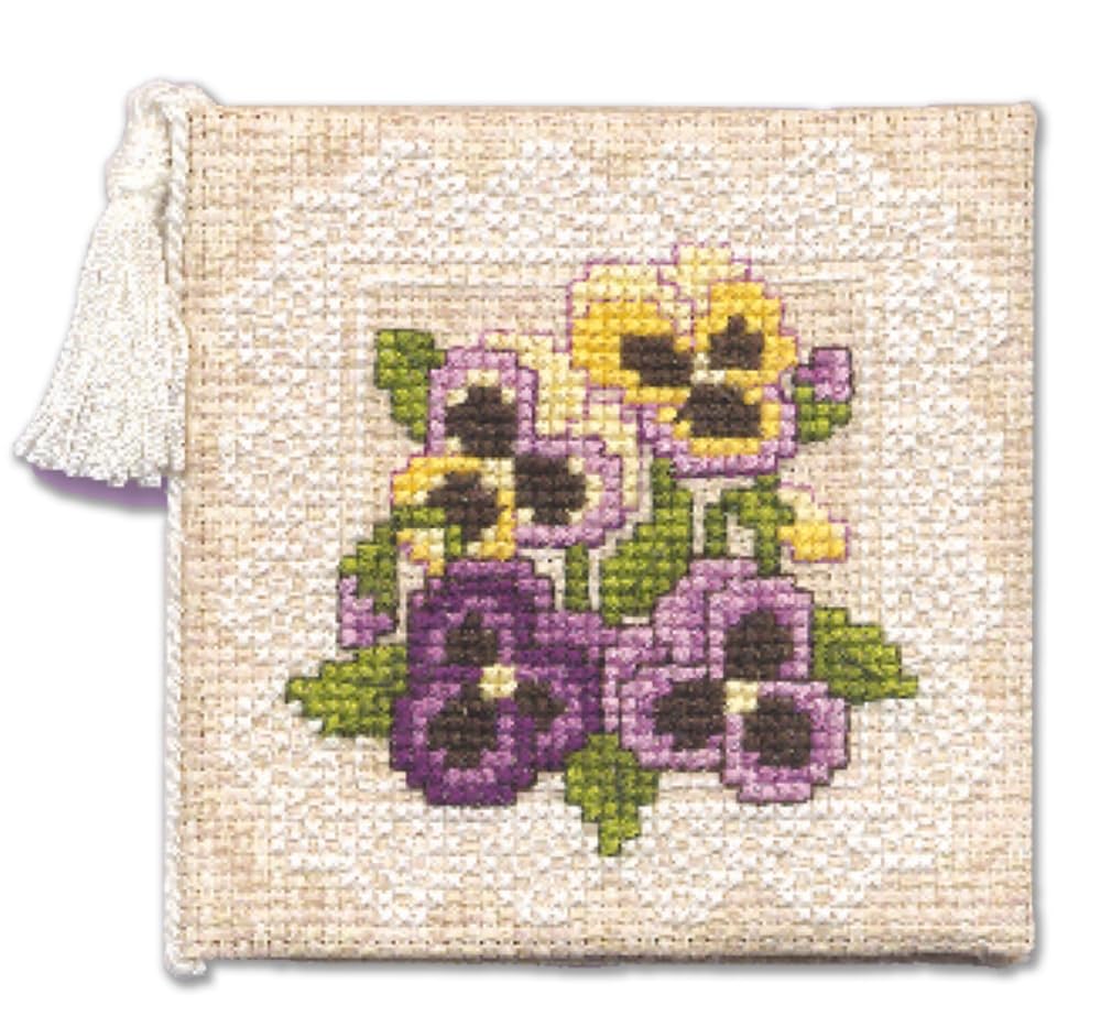 Textile Heritage Needle Case Counted Cross Stitch Kit - Victorian Pansies