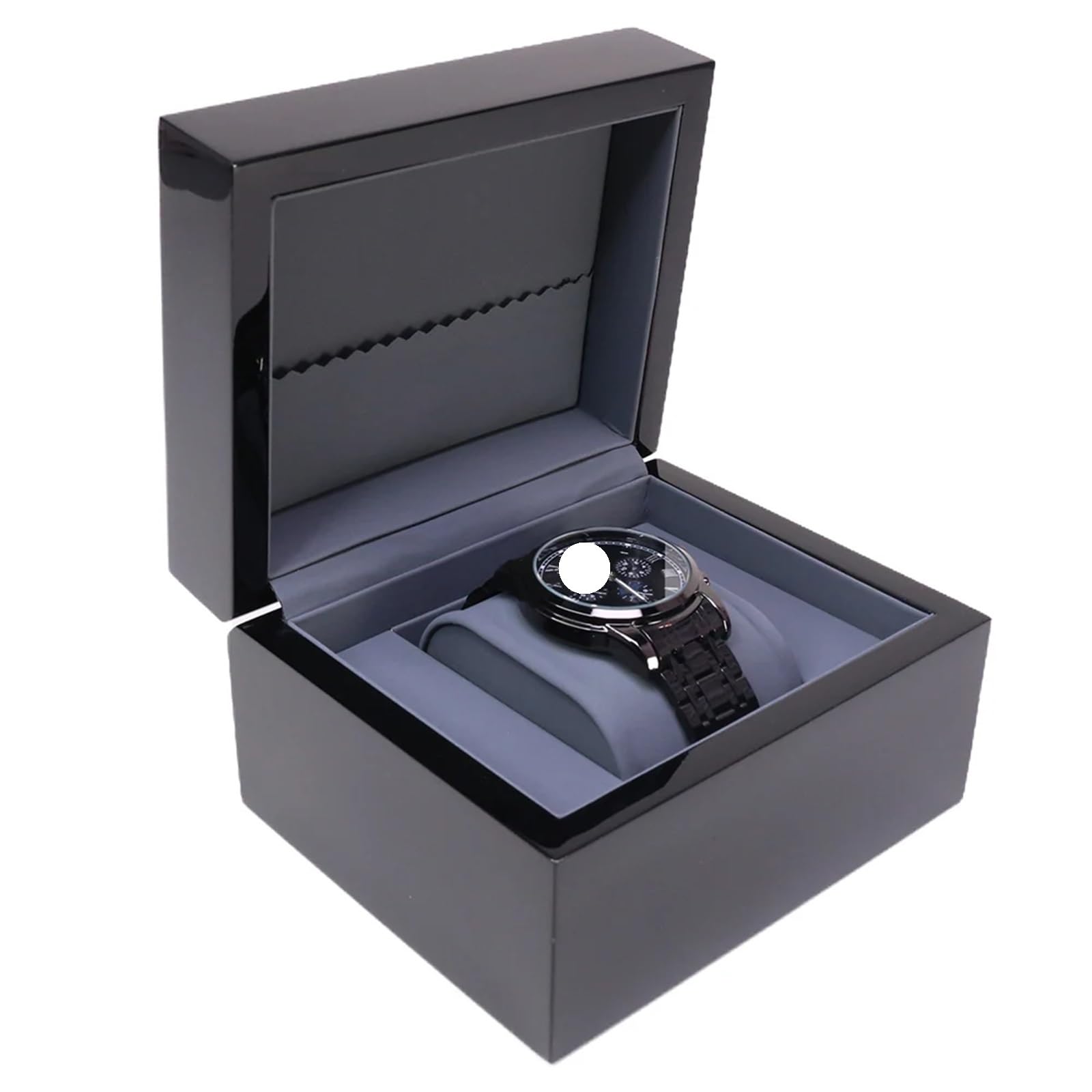 SHENJMAI Watch Box Wood Wooden Black Piano Glossy Lacquer Watch Packaging Box with Leather Pouch Ready