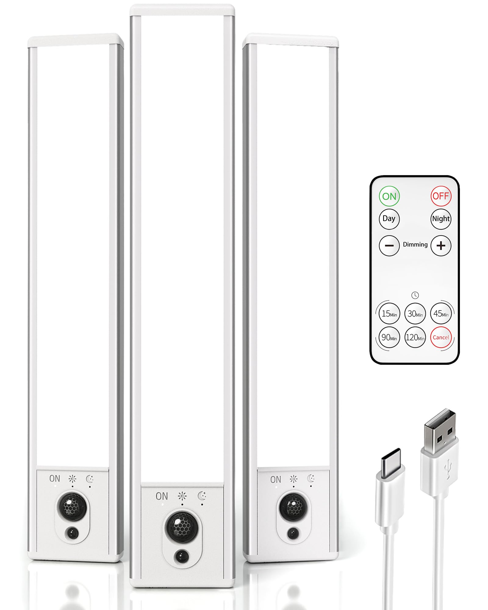 EZVALO Under Cabinet Kitchen Lights, 3 Pack of 5300K Dimmable Wireless Motion Sensor Lights Indoor with Remote Control, 23 cm USB-C Rechargeable LED Night Lights for Kitchen,Wardrobe and Cupboard — image 1