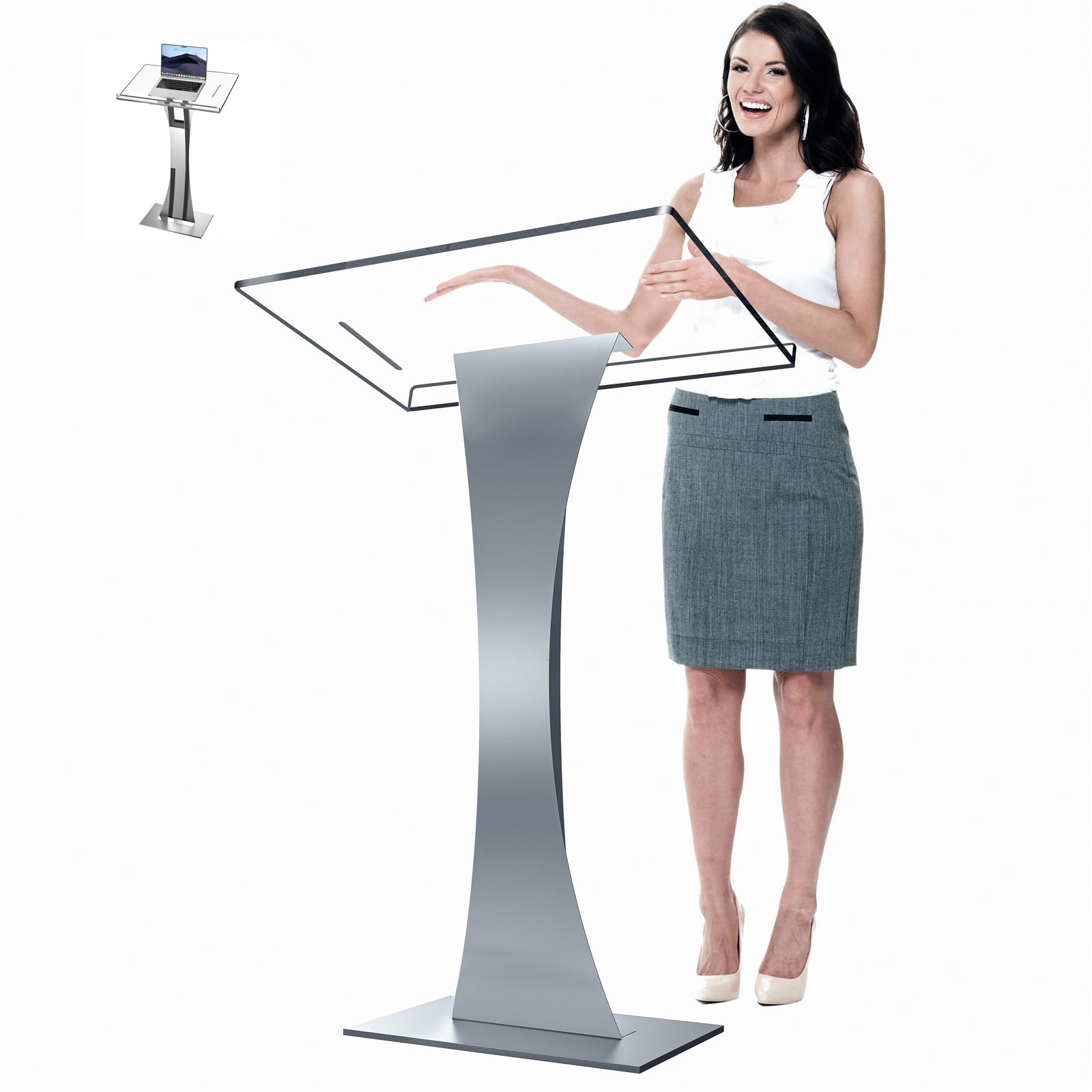 42.5" Acrylic Podium Stand, Pulpits for Churches with Iron Stable Bottom, Lectern with 10MM Thickened Acrylic Countertop, Multi Function Pulpit for