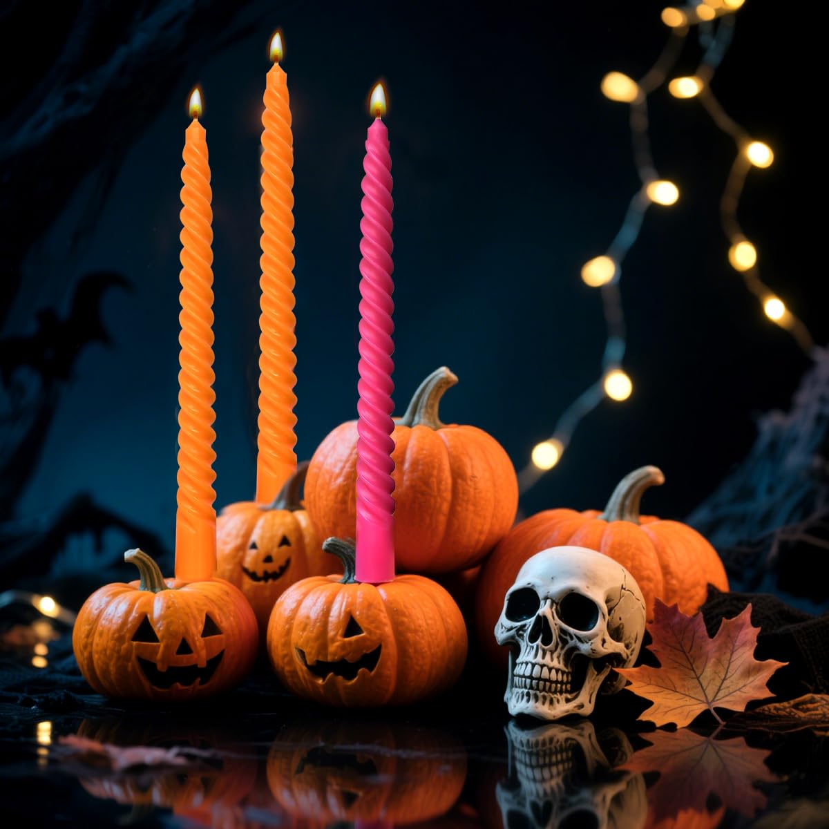 Paquete de 10 velas cónicas en espiral color naranja y rosa intenso para decoración del hogar de vacaciones, candelabros trenzados sin goteo de 10 pulgadas para cena, fiesta, boda, Halloween, Acción