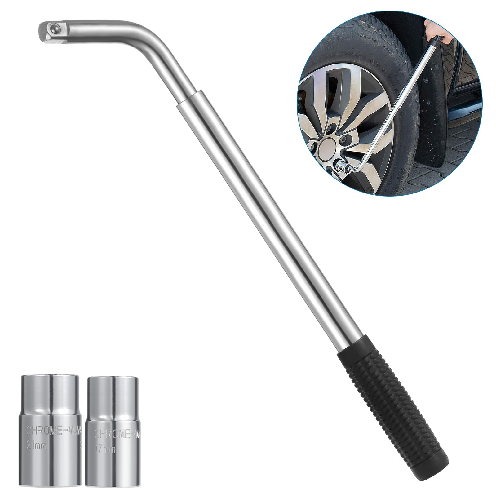 Chiave Telescopica per Dadi Ruota,Chiave per Ruote Telescopica con Impugnatura Antiscivolo per Auto, Furgone,Moto (17/19/21/23 mm)