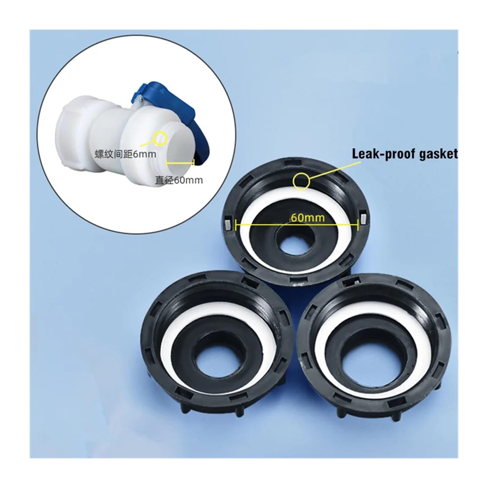 złącze kranu, Adapter do kranu zbiornika IBC S60*6 z gwintem grubym na 1/2'' 3/4'' 1" Zawór wymienny 1 szt.(A)