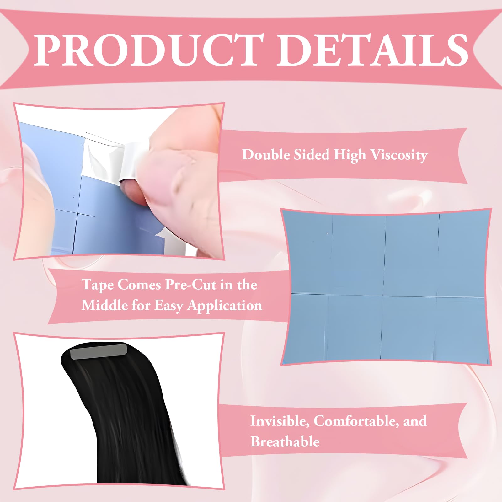 Lote de 144 cintas adhesivas de extensión de cabello, doble cara cinta adhesiva adhesiva cinta de peluca cinta de extensión de cabello para reemplazo de trama de pelo (azul)