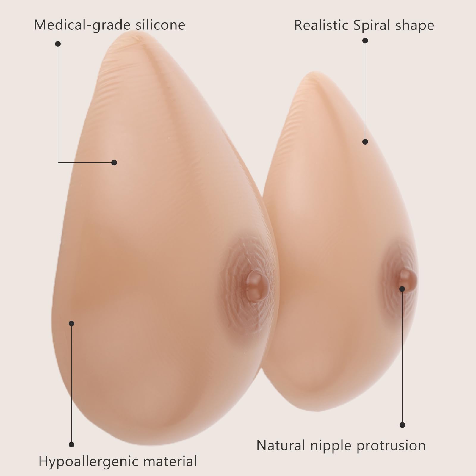 Formas De Senos Silicona En Forma Lágrima Copa E Color Piel, Prótesis No Autoadhesiva(Brown,B Cup)